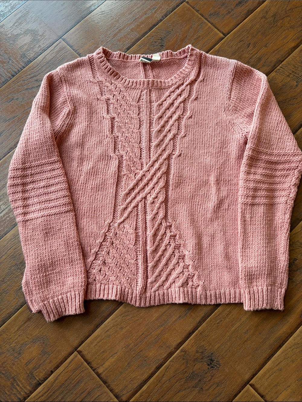 Roxy Dusty Pink Cable Knit Crewneck Sweater